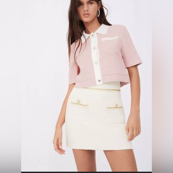 Maje Myshirt Pink Purple Croppes Cardigan Short Sleeve Top - Picture 1 of 8